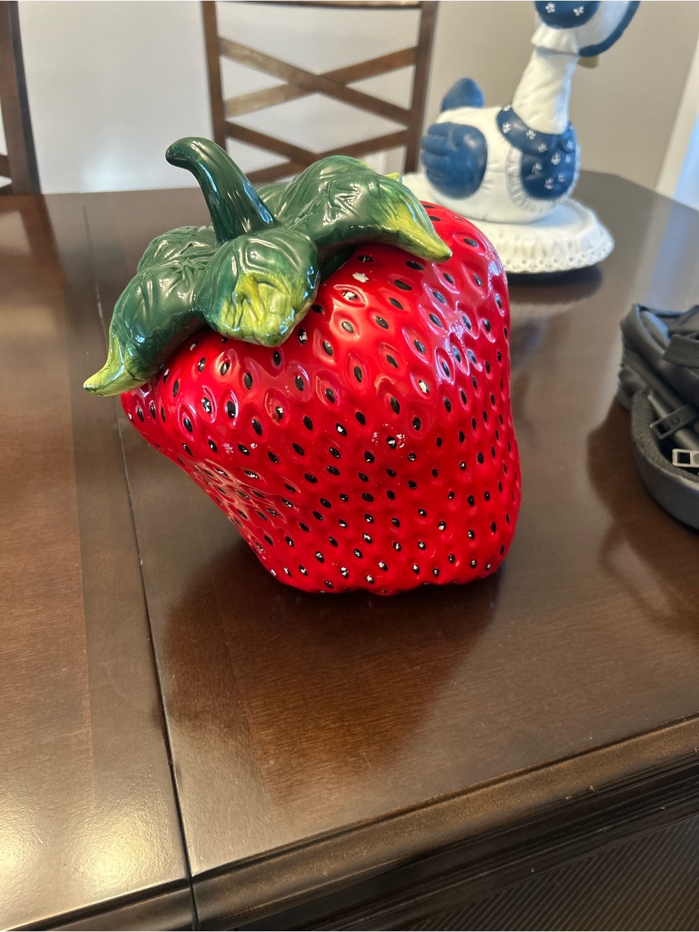 Ceramic Strawberry Decorative Accent - Red with Green Leaves—RESERVED ON HOLD